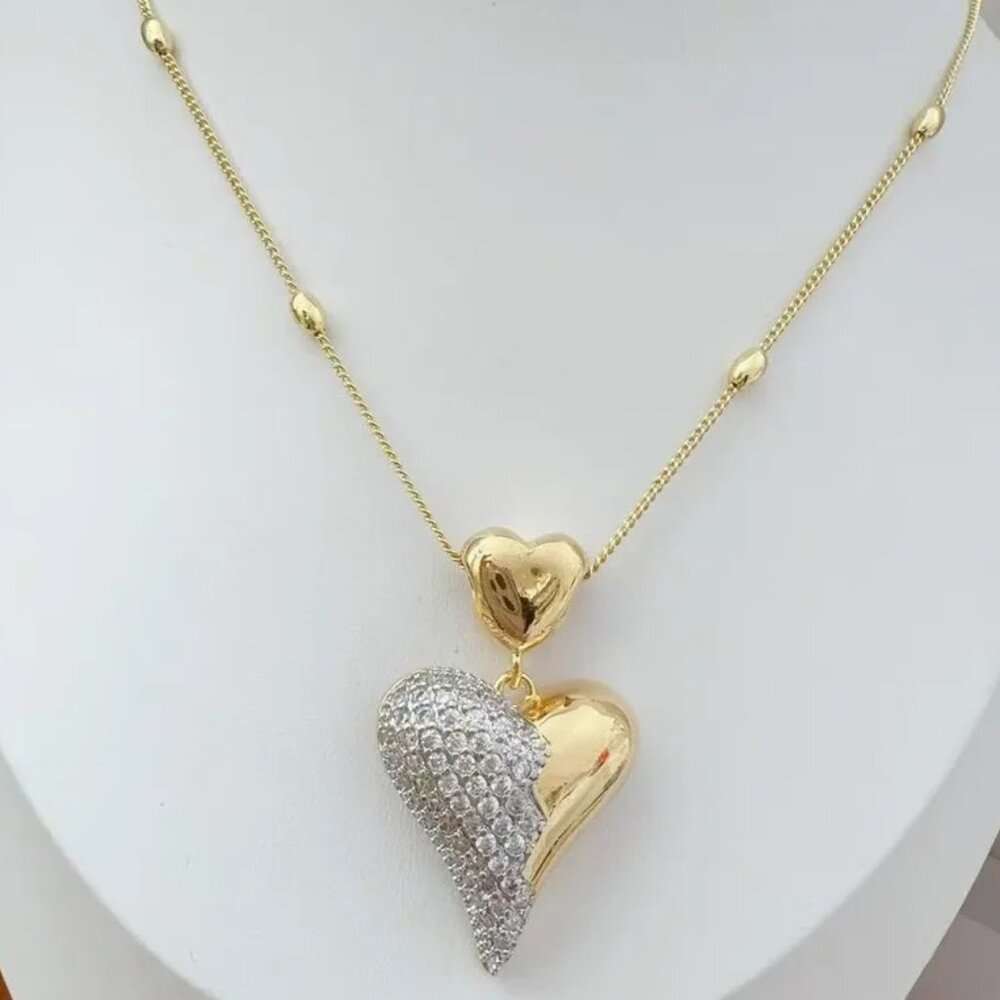 Double heart chain with 18K gold-plated zircons
